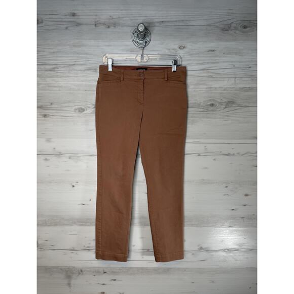 Express Pants Womens 8R Brown Straight Mid Rise Stretch Chino Dress Work Ankle - Picture 1 of 11